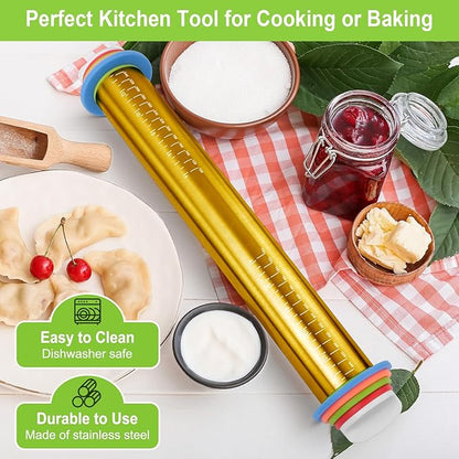 Adjustable Rolling Pins for Baking, Stainless Steel Rolling Pin with Thickness Rings, Metal Dough Roller for Fondant Cookies Pastry Pizza Pasta, Measuring Rolling Pin Baking Tools for Cake Baker, Gold - Image 5