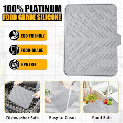 Luxet Silicone Dish Drying Mat with Built-in Drain Lip - Hygienic Drying Pad - Sturdy Compact Easy to Clean Tray Protects Surfaces Prevents Water Build Up - 23 X 17 (Grey) - Image 8