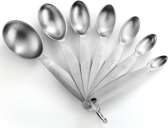 Spring Chef Stainless Steel Measuring Spoons Set of 7, Oval Metal Teaspoon & Tablespoon Measuring Spoons - Nesting Kitchen Gadgets For Baking & Cooking, Dual Measurements - Dry & Liquid Ingredients by SpringChef