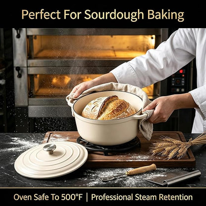QuliMetal Enameled Cast Iron Cookware Set, 4-Piece Pots and Pans Set with Lids, 10.25" Skillet, 2QT Saucepan, 2.8QT & 4.8QT Dutch Ovens, Oven Safe to 500°F, All Stovetops Compatible - Cream White