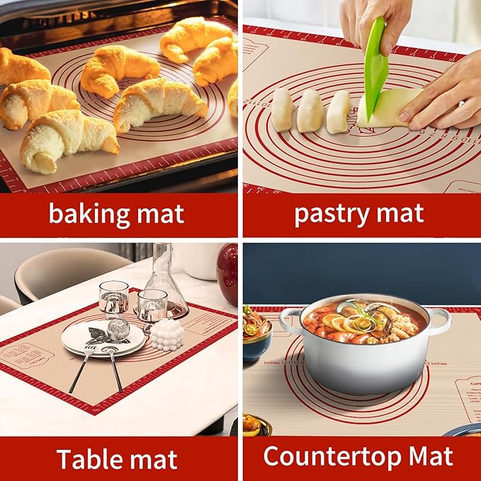 Silicone Baking Mat, Reusable Silicone Dough Mat, Non-Stick Pastry Mat, Heat Resistant Silicone Mat for Baking Cookies, Cake, Bread, Chocolate, Pizza, Crust, Pie Oven Mat, Easy to Clean - Image 6