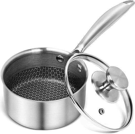 MICHELANGELO 1 Quart Saucepan with Lid, Premium Triple Ply Stainless Steel Sauce Pan with Lid, Small Saucepan with Honeycomb Interior - 1QT by Michelangelo
