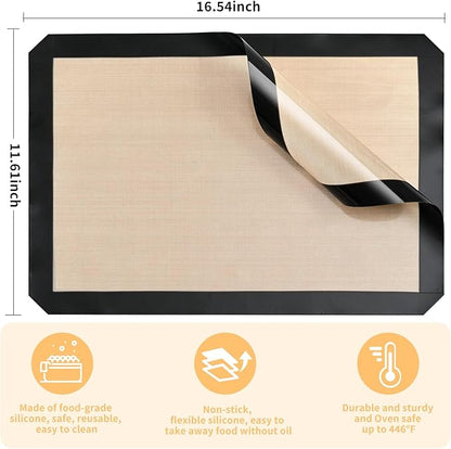 Luckyiren 2-Pack Silicone Baking Mats – Non-Stick Reusable Oven Liners for Half Sheet Pans (16.54" x 11.62"), BPA-Free Silicone, Easy to Clean, for Cookies, Roasted Veggies, Pizza & More