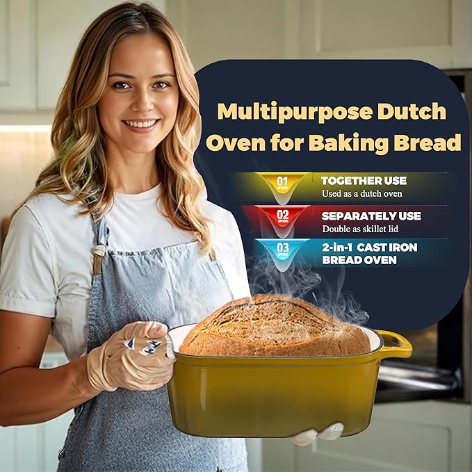 4.6 Quart Dutch Oven for Bread Baking, Combo Oval Enameled Cast Iron Bread Pan with Lid, Sourdough Bread Dutch Oven for a Crispy Crust, Olive - Image 8