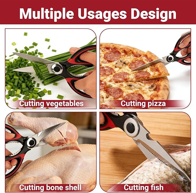 Kitchen Shears Set of 2, Heavy Duty Kitchen Scissors Seafood Scissors, Stainless Steel Sharp Food Cooking Scissors for Meat, Bones, Fish, Poultry, Vegetables, Chicken, Dishwasher Safe - Image 7