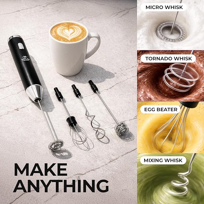 Zulay Kitchen Metal Rechargeable Milk Frother, 3 Whisk Attachments Handheld Frother Wand, 1800mAh USB-C Charging, Electric Drink Mixer for Protein, Matcha & Powders - One Charge Lasts up to 6 Months - Image 8