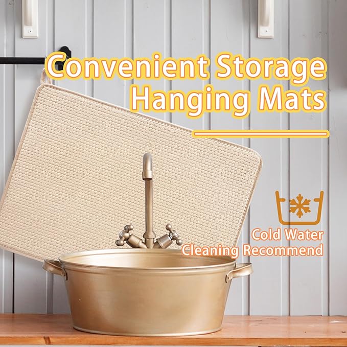 2 Pcs XXL Dish Drying Mats,Absorbent Microfiber Drainer Mat,Large Size 24×17" Pads for Kitchen Counter,Coffee,Rack,Under Sink(Beige) - Image 5