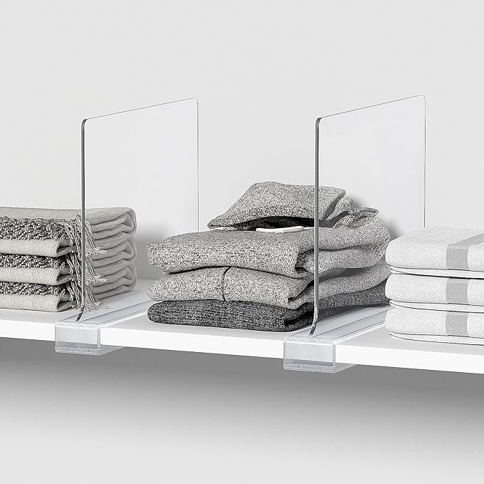 12 PCS Shelf Dividers for Closet Organization Acrylic Clear Closet Shelf Divider for Wooden Shelving Suitable for Wooden or Vertical Shelves Or Bedroom, Kitchen and Office