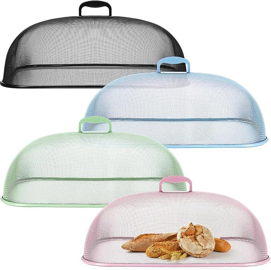 Hicarer 4 Pcs Metal Mesh Screen Food Cover for Outdoors Set Large 18.5 Inch Mesh Food Tents for Outdoor Mesh Food Covers Picnic Food Covers for Indoor Plate (Black, Blue, Green, Pink) by Hicarer