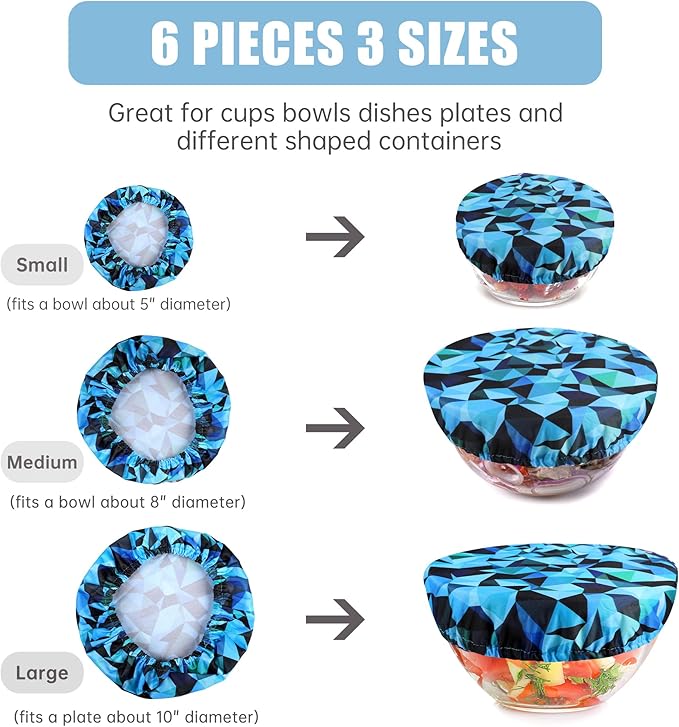 wegreeco Elastic Reusable Bowl Covers for Bread Proofing, Fabric Cloth Sourdough Bowl Covers for Proofing - Set of 6, Geometrical Blue