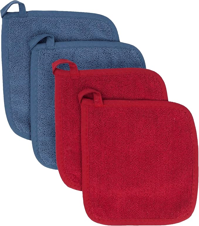 RITZ Terry Potholder & Hot Pad: Unparalleled Heat Resistant, Durable 100% Cotton – Ergonomically Designed for Optimal Grip – Easy-Care Machine Washable – 4-Pack, Paprika/Federal by Ritz+Foodservice