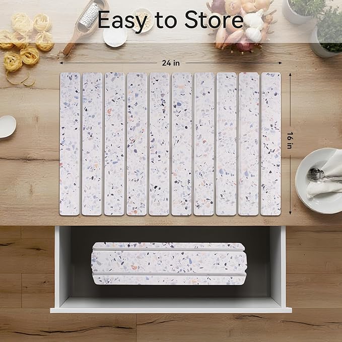 Stone Drying Mat for Kitchen Counter, 24 x 16 inches, Fast Drying Collapsible Dish Drying Mat, Eco-Friendly Absorbent Diatomaceous Earth Mats for Dishes Bottles Cups (Terrazzo) - Image 4