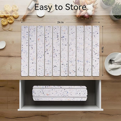 Stone Drying Mat for Kitchen Counter, 24 x 16 inches, Fast Drying Collapsible Dish Drying Mat, Eco-Friendly Absorbent Diatomaceous Earth Mats for Dishes Bottles Cups (Terrazzo) - Image 4