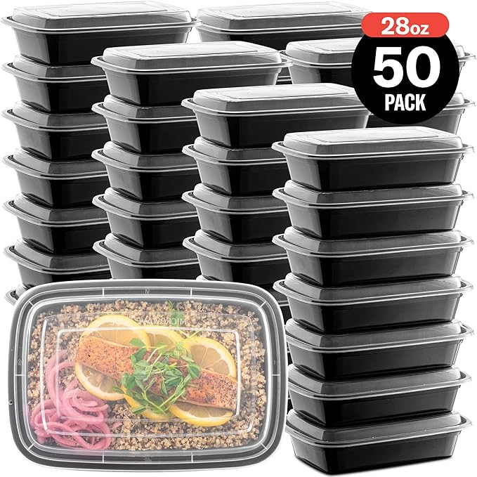 50-Pack Reusable Meal Prep Containers Microwave Safe Food Storage Containers with Lids, 28 oz - 1 Compartment Take Out Disposable Plastic Bento Lunch Box To Go, BPA Free - Dishwasher & Freezer Safe - Image 7