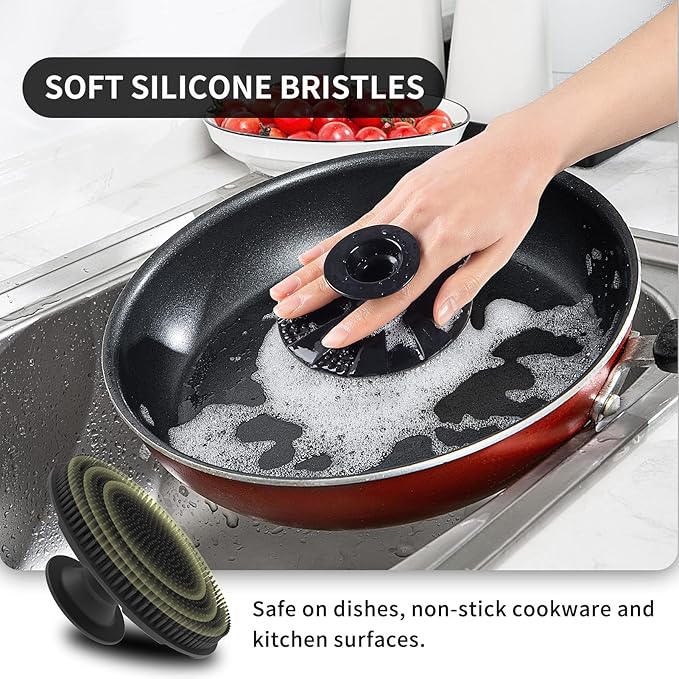 Silicone Sponge, BEAUTAIL Non-Scratch Scrub Sponges, for Washing Dishes and Cleaning Kitchen, Long Lasting and Reusable Dishwashing Scrubber, Suction Up Hang Designed, 2 Pack, Black+Olive Green - Image 7
