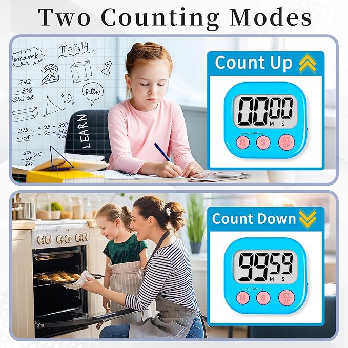 ZILLEEN Classroom Timers for Kids Classroom Magnetic Digital Kitchen Timers for Cooking Teachers Gym Game 6 Pcs Blue Green Pink Purple Yellow Orange - Image 4