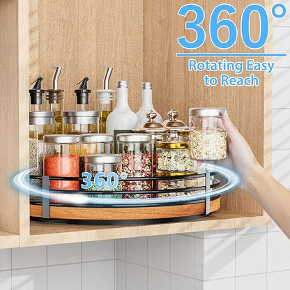 12" Lazy Susan Turntable Organizer - Oak Wood Lazy Susan for Cabinet Kitchen Countertop Dining Table Pantry Cupboard Bathroom Coffee Bar Storage Spice Rack Home Decor - Image 2
