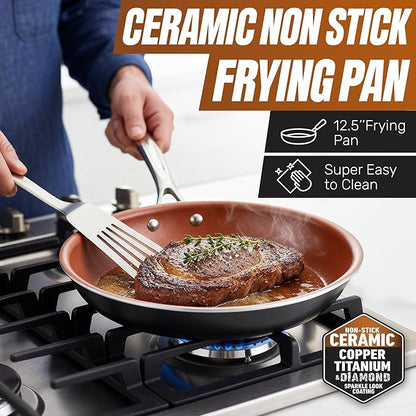 Gotham Steel Non Stick Frying Pan, 12.5” Ceramic Frying Pan Nonstick, Long Lasting Nonstick Cooking Pan, Egg Pan, Stay Cool Handle, Ultra-Durable, Stovetop Dishwasher & Oven Safe, 100% Toxin Free - Image 2