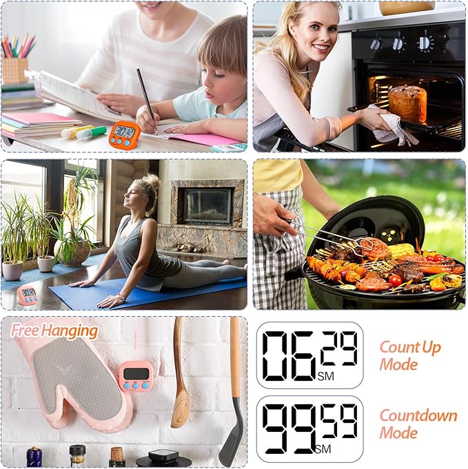 Weewooday 24 Pcs Digital Kitchen Timer Magnetic Timer Bulk On/Off Switch Minute Second Count up Countdown Loud Alarm for Exercise Cook Baking (Multicolor) - Image 6