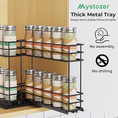 Mystozer Pull Out Spice Rack Organizer for Cabinet, Slide Out Spice Racks, Easy to Install Spice Cabinet Organizers, 5.28" Wx10.43 Dx8.26 H, 2 Drawers 2 Tiers(Black) - Image 7