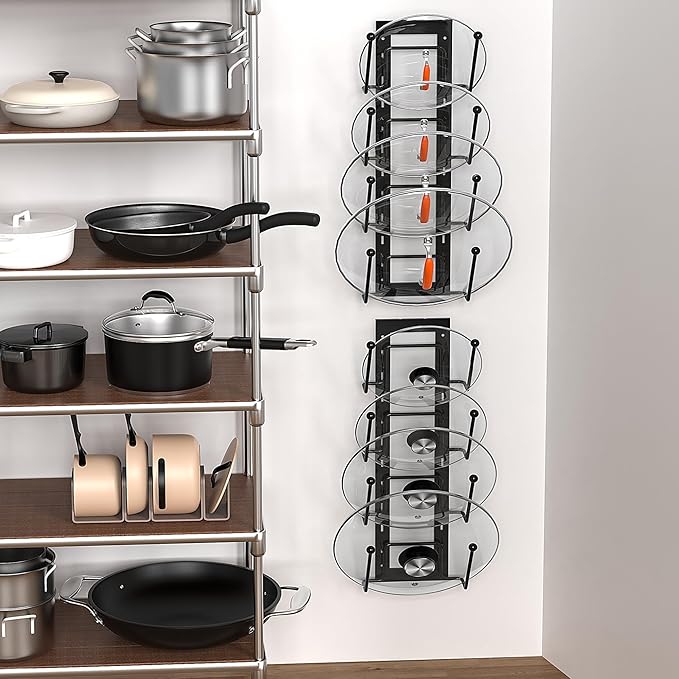 Cisily 8 Layers of Adjustable Pot Lid Organizer Rack for Cabinet Door/Wall，2Pack Lid Organizer Pots and Pans Holder for Kitchen Storage with No Drilling Adhesive 5.7 W“(Black) - Image 7