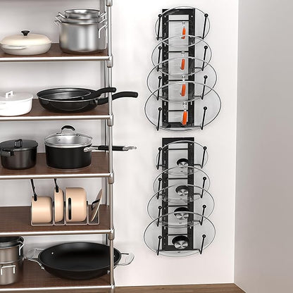 Cisily 8 Layers of Adjustable Pot Lid Organizer Rack for Cabinet Door/Wall，2Pack Lid Organizer Pots and Pans Holder for Kitchen Storage with No Drilling Adhesive 5.7 W“(Black) - Image 7
