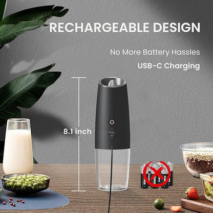 Rechargeable Salt And Pepper Grinder with LED Light, Automatic Electric Gravity Salt And Pepper Shakers, No Battery Needed, Adjustable Roughness, 1 Pack (Black) - Image 4