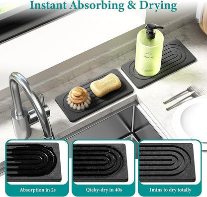 Water Absorbing Stone Tray for Sink, Quick Drying Diatomite Bathroom Tray Countertop, Stone Drying Mat for Kitchen Counter Faucet, Soap Dish Dispenser Vanity Organizer, Dark Grey-B-8.3" x 4" - Image 3