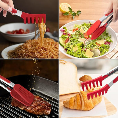 3 Pack Silicone Tongs for Cooking,Maywe Tanso 9 Inch Cooking Kitchen Tongs with Silicone Tips,Nonstick Stainless Steel Tongs for Steak Pie Pizza Pasta Spaghetti Salad BBQ Buffet - Image 6
