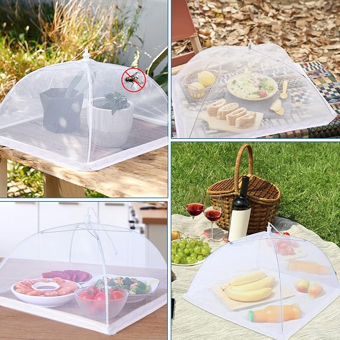 JULBEAR 4 Pcs Mesh Food Cover Tent Large and Tall Umbrella Food Screen Covers for Outside Pop-up Mesh Reusable Food Nets for Parties Picnics Outdoor BBQs Collapsible (2 Pcs 17"x17", 2 Pcs 14"x14") - Image 5