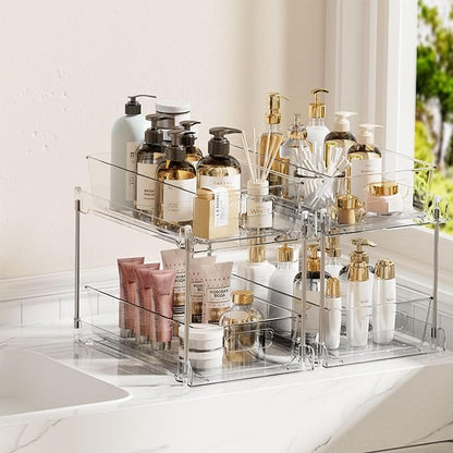 Vtopmart 2 Tier Bathroom Storage Organizer, 2 Pack Clear Under Sink Organizers Vanity Counter Container, Cabinet Drawers Bins, Pull-Out Organization with Track for Pantry, Kitchen - Image 7