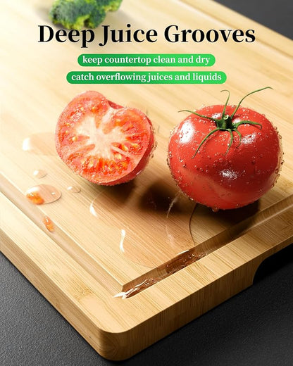 Kitsure Bamboo Cutting Board - Multi-Sizes Wooden Cutting Boards for Kitchen, Convenient Kitchen Essentials with Deep Juice Grooves， Cutting Board for Chopping & Serving, Large, Natural - Image 4