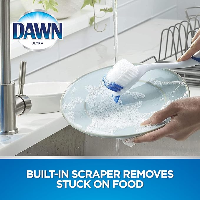 Dawn Dish Brush with Soft Nylon Bristles and Scraper, Blue/White - Image 3