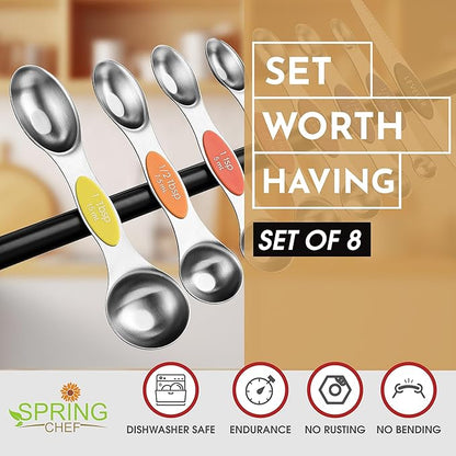 Spring Chef Stainless Steel Magnetic Measuring Spoons Set of 8 with Leveler, Nesting Teaspoon & Tablespoon Measuring Spoons, Kitchen Gadgets for Baking & Cooking, Fits in Spice Jars - Mountain Sunrise - Image 2