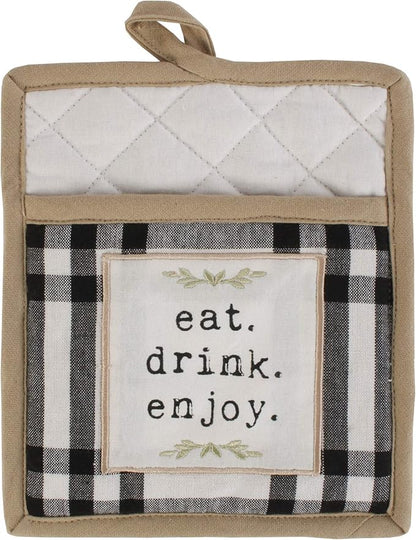 DII Home Sweet Farmhouse Kitchen Collection, Potholder/Oven Mitt/Dishtowel Set, Black, 4 Count
