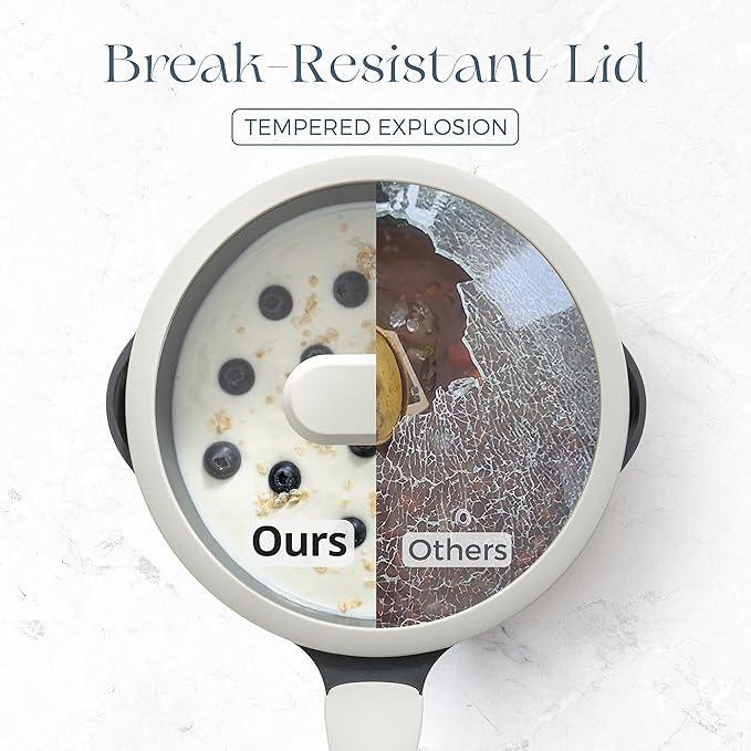 PRICUSIS Ceramic Nonstick Saucepan with Lid, 3 Quart Non Toxic Pot with Pour Spouts, Full Coated, 100% Dishwasher Safe, Induction Compatible & Oven Safe, PTFE PFAS & PFOA Free, Grey - Image 5