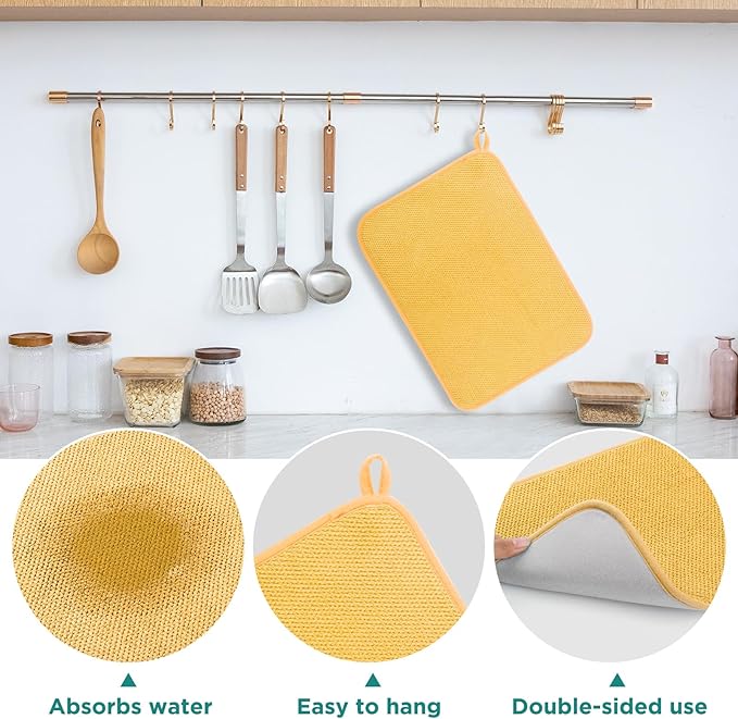 GeeRic Microfiber Dish Drying Mat, Super Absorbent Kitchen Dish Drying Pad, Reversible for Countertop, 15*20 inch Yellow - Image 3