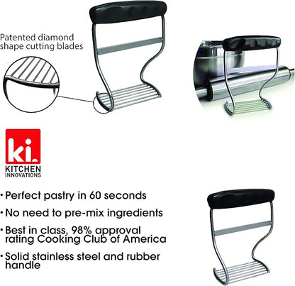 Perfect Pie Dough Blender & Pastry Cutter Tool – Heavy Duty Stainless Steel Blades for Easy Mixing – Ergonomic Soft Grip Handle – Ideal for Baking Pizza, Pie, Cookies - Black