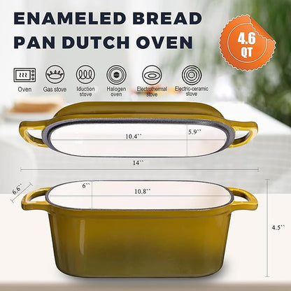 4.6 Quart Dutch Oven for Bread Baking, Combo Oval Enameled Cast Iron Bread Pan with Lid, Sourdough Bread Dutch Oven for a Crispy Crust, Olive - Image 2