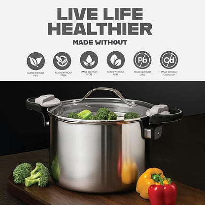 GOTHAM STEEL 8 Qt Nonstick Pasta Pot with Strainer Lid, Stainless Steel Stock Pot, Twist & Lock Handles, 2 Strainer Sizes, PFOA Free, for Soup & Spaghetti, Induction Ready, Oven & Dishwasher Safe - Image 4