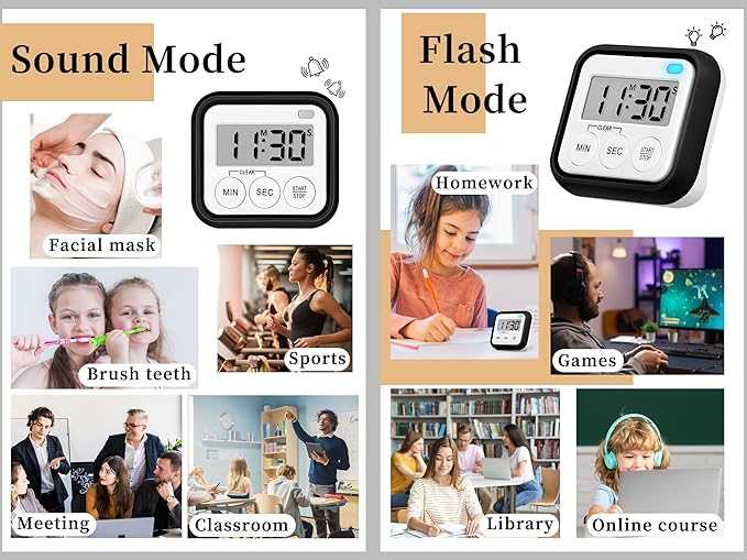 Timer, Kitchen Timers for Cooking Classroom Timer for Kids Teachers Magnetic Digital Timers 4 Pack, Black - Image 2