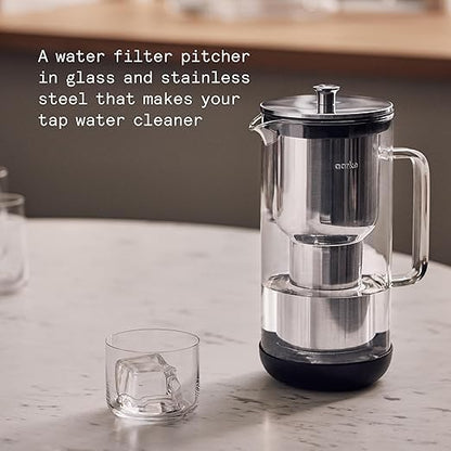 Aarke Purifier - Premium Glass and Stainless Steel Water Filter Pitcher, Refillable Filter System and Granules, 2.4L Pitcher with 1.18L Filtration Capacity - Image 2