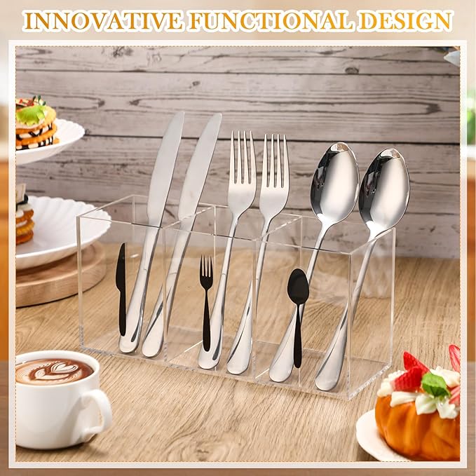 Suzile Acrylic Cutlery Storage Organizer Bin Silverware Caddy Countertop Knife Spoon and Fork Holder Kitchen 3 Section Tableware Storage Box for Cabinet Indoor Home Flatware Dining Room (Clear,L) - Image 4