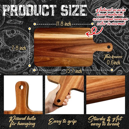 Nuenen 20 Pcs Wood Cutting Board with Handle 15.7 x 7.8 Inch Acacia Bamboo Wooden Serving Kitchen Chopping Boards for Pizza, Bread, Cheese, Charcuterie, Fruit, Vegetables(Acacia) - Image 2
