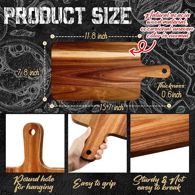 Nuenen 30 Pcs Wood Cutting Board with Handle 15.7 x 7.8 Inch Acacia Bamboo Wooden Serving Kitchen Chopping Boards for Pizza, Bread, Cheese, Charcuterie, Fruit, Vegetables (Acacia) - Image 2