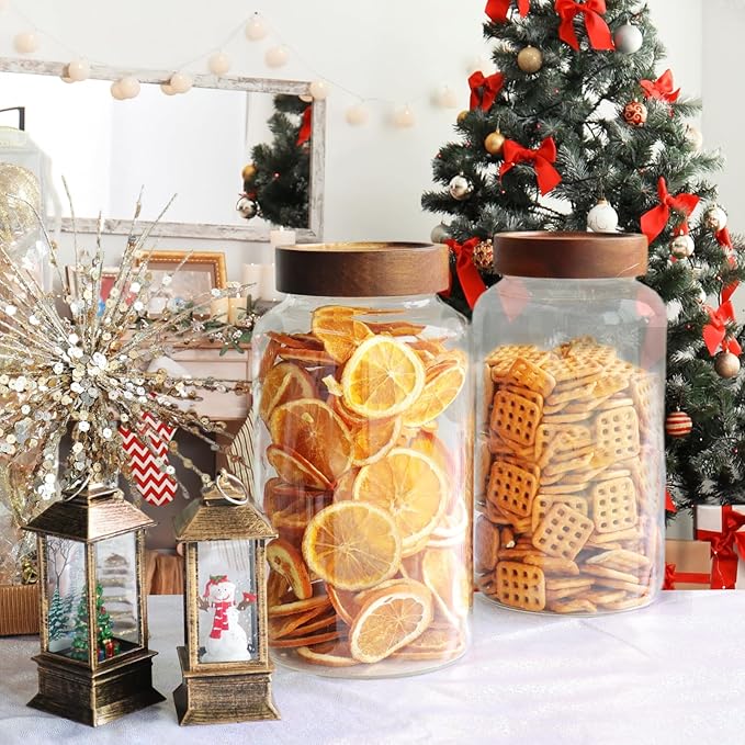 Glass Coffee Jars Spice Jar Round Storage Canister with Wooden Lid Clear Glass Food Jar for Pantry Sugar Tea Coffee Bean Spice Nuts Cookies Bath Salts (2300ml/77oz-2PACK(with spoon) - Image 6