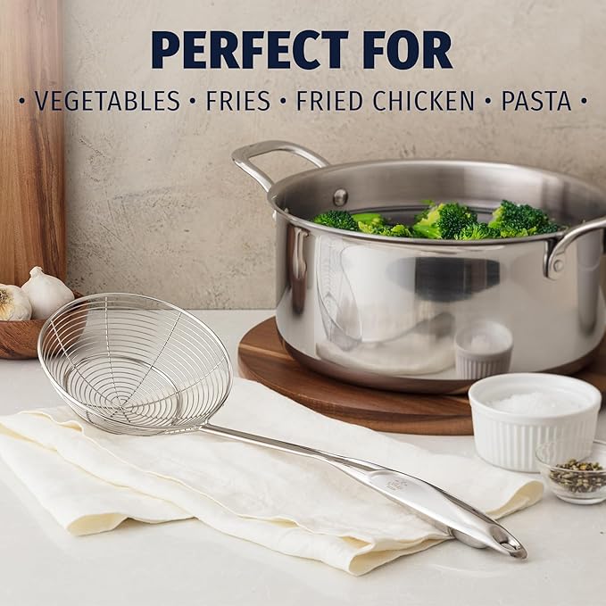 Zulay Kitchen Premium Stainless Steel Skimmer Strainer Ladle - 15” Large Straining Spoon for Frying, Boiling & Blanching - Durable, Rust-Resistant & Heat-Proof Kitchen Tool for Everyday Use - Image 2