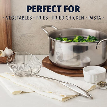 Zulay Kitchen Premium Stainless Steel Skimmer Strainer Ladle - 15” Large Straining Spoon for Frying, Boiling & Blanching - Durable, Rust-Resistant & Heat-Proof Kitchen Tool for Everyday Use - Image 2