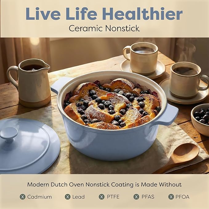 Gotham Steel 5 Qt Lightweight Ceramic Dutch Oven Pot with Lid, Nonstick Sourdough Dutch Oven for Bread Baking, 10 in 1 Stock Pot Ovens for Pasta, Spaghetti, Bread and More, Pots for Cooking - Image 3