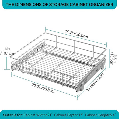 Pull Out Cabinet Organizer 20" W X 17" D, Slide Out Drawers For Kitchen Cabinets, Pull Out Drawers For Cabinets Capacity Heavy Duty Caddy, Cabinet Pull Out Shelves Chrome-Plated, Bathroom Pantry - Image 2